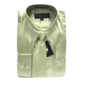Daniel Ellissa Boys' Olive Green Satin Dress Shirt Polyester Size 16